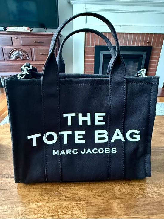 Marc Jacobs Handbags - Marc Jacobs Black Canvas 'The Tote Bag' with White Logo